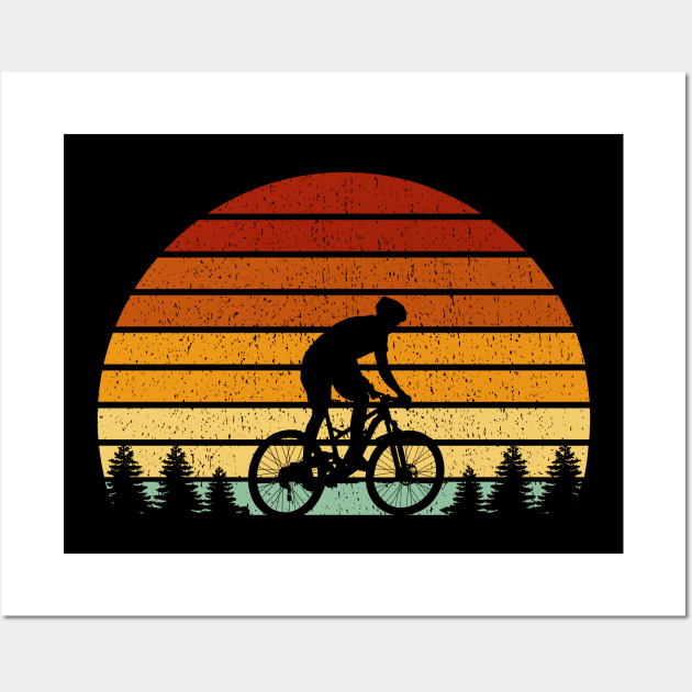 Vintage Sunset Mountain Biking Gift For Mountain Bikers Wall Art by OceanRadar